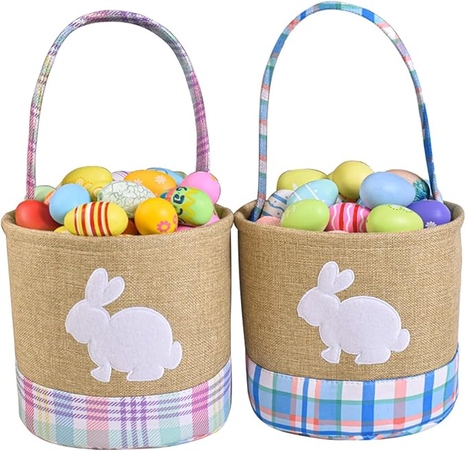 Easters Woven Fabric Storage Basket with Rabbits Accent for Eggs Hunts Holiday Decorations and Spring Parties