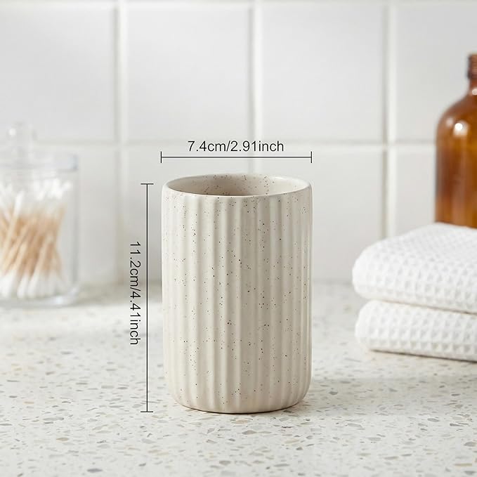 Ceramic Toothbrush Holders, Bathroom Tooth Brush Holder Set, Speckled Bathroom Cups Tumbler, Reusable Toothbrush Mouthwash Cup, Toothpaste Holder Toothbrush Organizer for Bathroom Counter