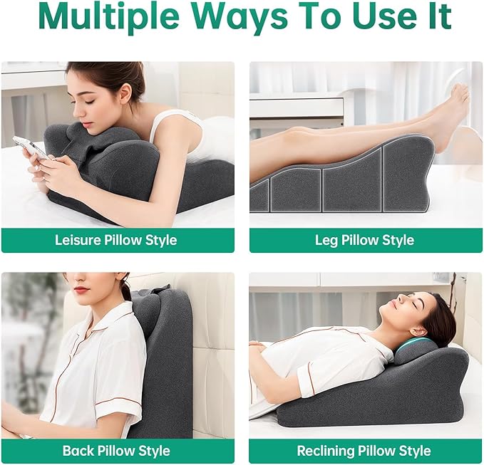 MOONYOOY Memory Foam Ergonomic Support Pillow & Leg Elevation Cushion - Memory Foam Back Support for Bed Sitting, Reading & Daily Relaxing, Removable Washable Cover, Gray