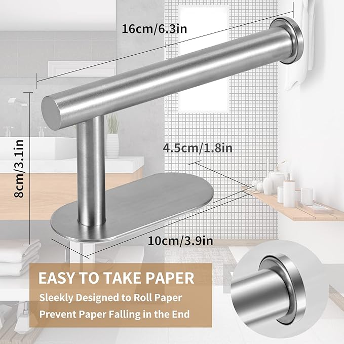 LAYUKI Toilet Paper Holder,Adhesive,Matt Black,Wall Mount,Toilet Paper Roll Holder,no Drilling,Bathroom/Rv/Washroom, SUS 304 Stainless Steel, Rustproof (Black, 1 Piece)