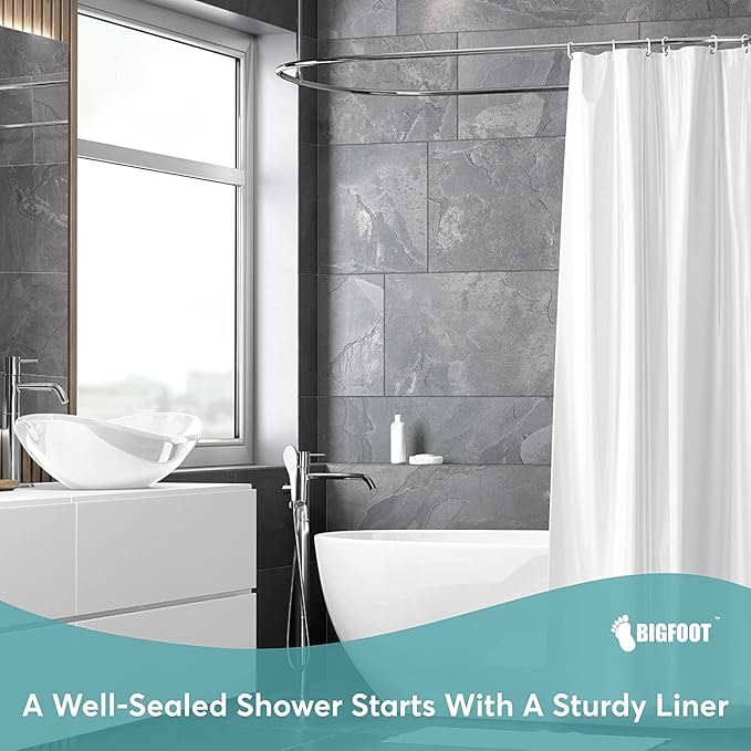 BigFoot Shower Curtain Liner – 72 x 84 PEVA Premium Shower Curtain with Rustproof Metal Grommet and 3 Magnetic Weights – Odor Free and Compatible with Standard Showers, Frosted