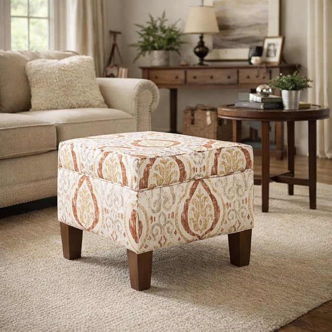 HomePop Square Ottoman - Burnt Orange and Cream Medallion