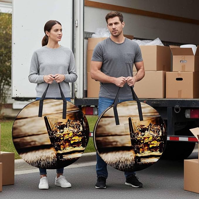 Storage Bag Whisky Glass Cups Round Storage Totes Bins Closet Organizers with Zippers & Handle Wine Wood Grain Clothes Storage Container for Bedroom Dorm Space Saving Packing Supplies Moving Bags