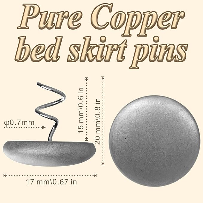 Pure Copper Upholstery Pins for Bed Skirts, Slipcovers, Sofa & Armchair Covers – Secure Furniture Fabric, 16 Pack