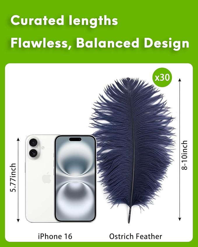 30pcs Navy Blue Ostrich Feathers Natural Bulk 8-10inch(20-25cm) Vase Craft Wedding Home Party Centerpieces Christmas Day Decoration