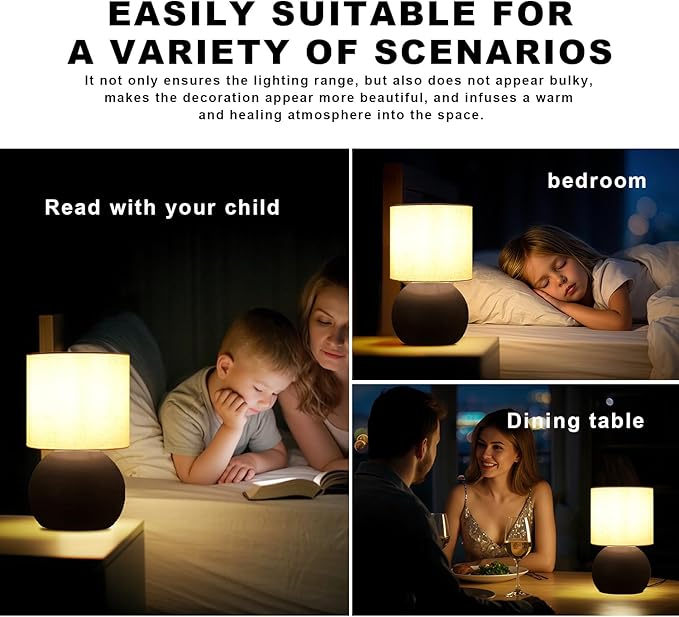 Small Table Lamp for Bedroom,Bedside Nightstand Lamp for Living Room,Minimalist Bedside Light lamp Set of 2, 10.4 Inch Desk Light for Bedroom, Living Room,Including Light Bulb（Brown）