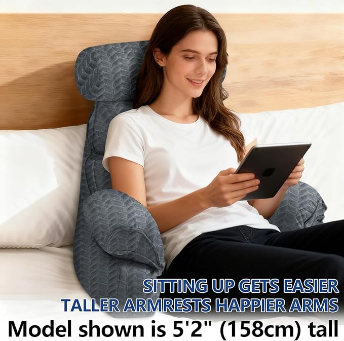 FXXUDVNIIN Back Pillow for Bed Sitting up – with 9.4" Armrests Bed Pillow for Sitting up,Inch Arms for Support, Ideal for Reading, Watching TV, Gaming, and Relaxing