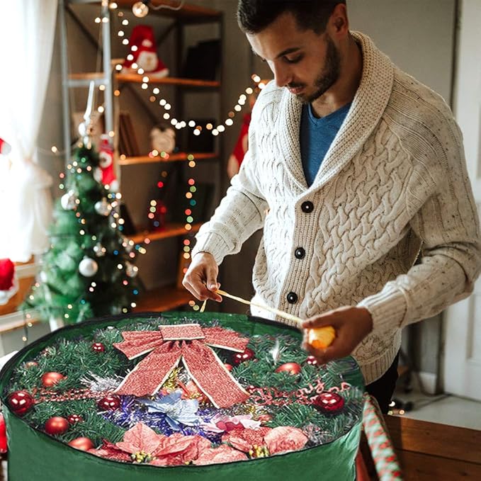 Propik Christmas Wreath Storage Bag 36" - Garland Holiday Container with Clear Window - Tear Resistant Fabric - 36" X 36" X 8" (Green)