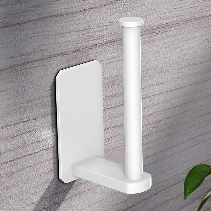 VAEHOLD Toilet Paper Holder Self Adhesive Kitchen Washroom Adhesive Toilet Roll Holder No Drilling for Bathroom Stick on Wall Stainless Steel Brushed (White)