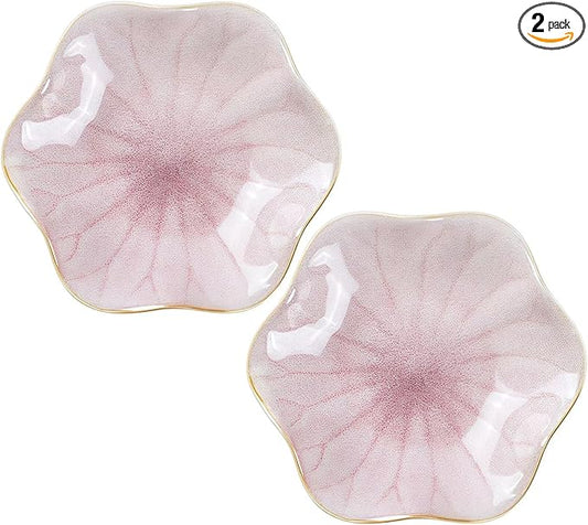 2Pcs Ceramic Jewelry Dish - Lotus Leaf Shape, for Ring Holder Necklace Small Key, Suitable for Mother Friend Sister, Gifts for Women, Cute Plate Trinket Tray, Home Decor (Pink-2PCS)