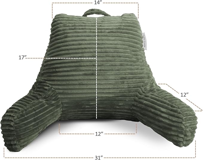 Clara Clark Reading Pillow for Bed Adult – Back Pillow for Sitting in Bed, Standard Bed Pillows for Sitting Up in Bed, Foam Bed Chair Pillow, Olive Green Bed Rest Pillow
