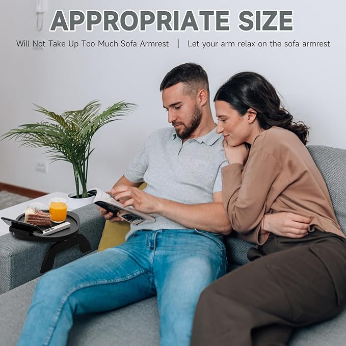 Couch Arm Table Tray, Sofa Clip on Tray Tables with 360° Phone Holder, Bamboo Arm Rest Table for Couch, Folding Sofa Armrest Tray for Food, Snacks, Coffee, Remote