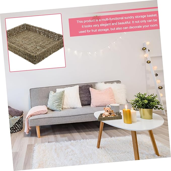 Garneck Rectangular Seagrass Storage Basket Practical Indoor Organizer for Fruits Snacks and Sundries Chic Light for Living Room and Bedroom Use