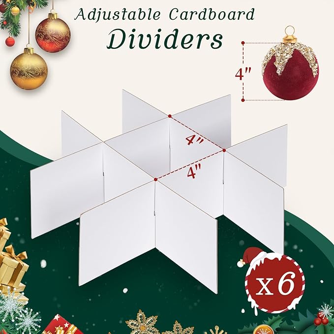 Christmas Ornament Storage Box with Adjustable Dividers Zippered Top Stores up to 54 Holiday Ornaments (4 Inch) Xmas Ball Decorations Organizer Storage Container Bin