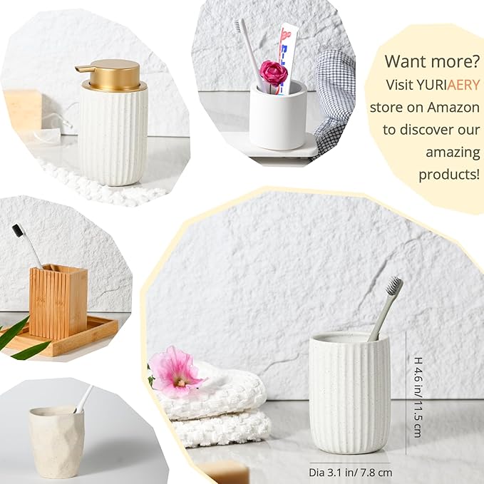 Speckled Matte White Ceramic Toothbrush Holder, Elegant Rippled Tumbler, Large Bathroom Organizer for Toothbrushes and Toothpaste, Pen Holder, Matte Speckled White