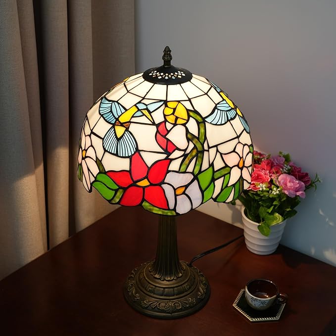 Tiffany Lamp Hummingbird Stained Glass Table Lamp 12X12X18 Inches Hummingbird Style Desk Reading Light Decor Beside Bedroom Living Room Home Festival Birthday Gift