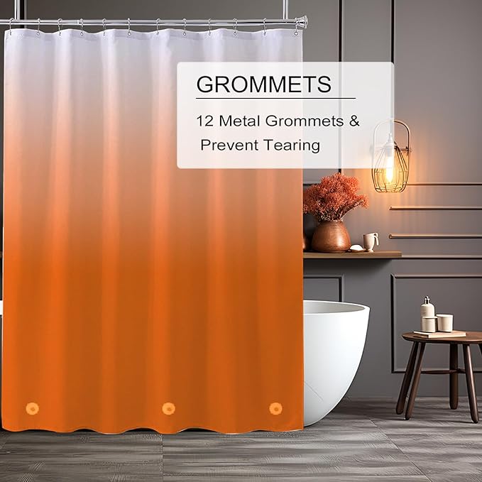 TIKABC Orange Shower Curtain Liner, 4G PEVA Shower Liner, Plastic Peva Waterproof Shower Curtains, 72x72 inch with Grommet Holes 3 Magnetic Weights