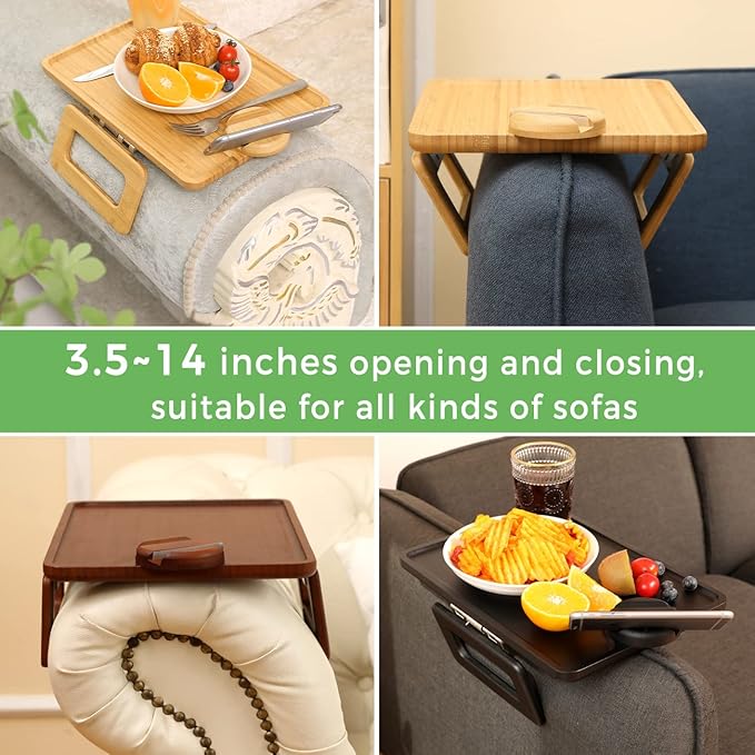 Smatdecis Couch Arm Tray Table Sofa Arm Clip, Armrest Tray Table Suitable for Home Drinks/Fast Food/Fruit Etc, Large Size Multi-Function Black(360° Rotating Stand A)