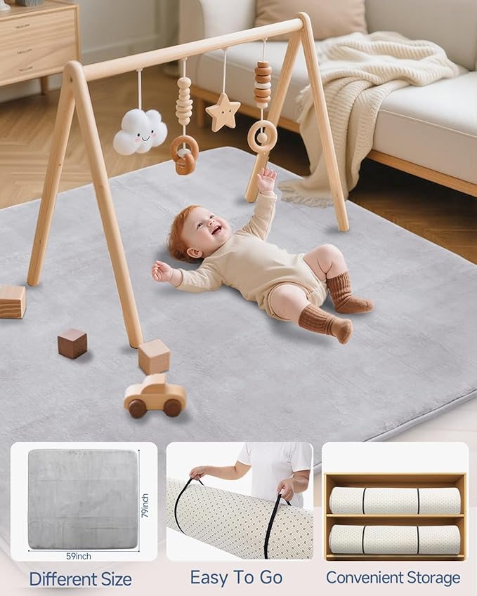 Large Thick Baby Play Mat for Floor,Padded Foam 59x79 Playpen Mat,Soft Support&Plush Feel Nursery Kids Rug,Non Slip for Toddler,Infants,Kids Playroom,Yoga,Baby Crawling,Tummy Time (Light Grey)