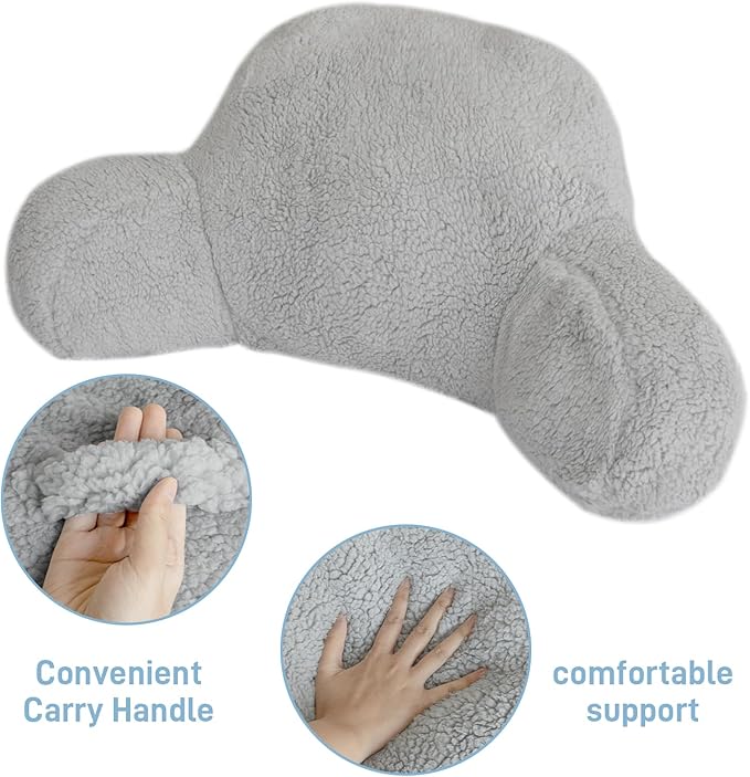Reading Pillow for Sitting in Bed Adults/Kids/Teens, Bed Rest Wedge Backrest Pillows with Arms Back Support for Watching TV/Gaming/Relaxing, Dorm Essentials, Grey