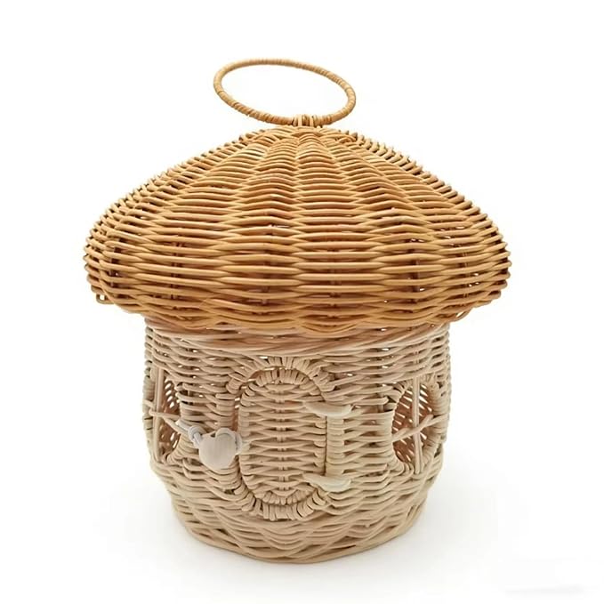 Handmade Rattan Mushroom Shaped Storage Basket - Cute Handmade Decorative Craft, red, Easy to use