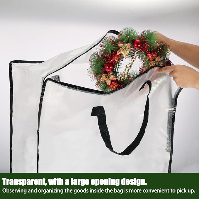5 Pack Clear Christmas Wreath Storage Container, 26" Large Plastic Garland Container, Large Square Gift Bag Storage Organizer, Garland Decor Organizer， Clear Storage Bags for Xmas Seasonal Wreath