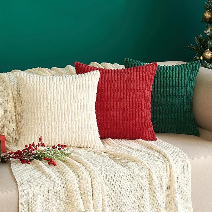 MIULEE Pack of 2 Red Corduroy Decorative Pillow Covers 16x16 Inch Soft Boho Striped Throw Pillow Covers Modern Farmhouse Home Decor for Sofa Living Room Couch Bed