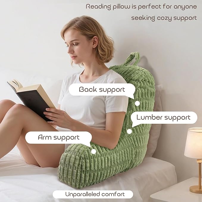 Reading Pillows for Sitting in Bed Adult, Back Rest Pillow for Sitting Up in Bed and Couch, Back Support Chair Pillow Support for Adult Backrest Pillows for Reading (Sage Green 21 Inch)