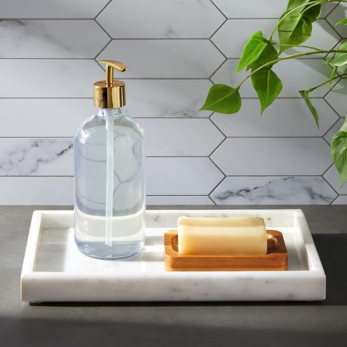 Juvale Large Marble Vanity Tray - Jewelry & Cosmetic Organizer with Drawer Organizer - Bathroom Display with Soap Tray - Home Accent Piece with Marble Decor - 11.7 x 7.7 x 1.1 in White (Pack of 2)