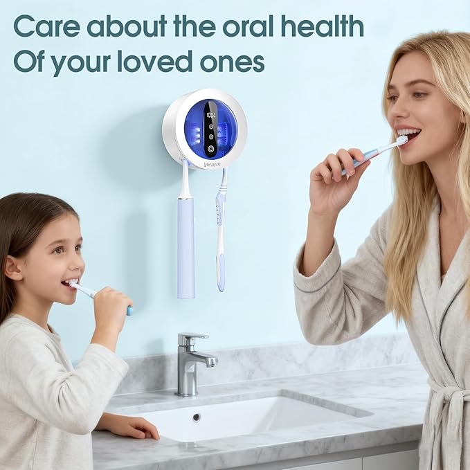 Upgraded UV Toothbrush Cleaner Holder, Toothbrush Holders Wall Mounted, Electric Toothbrush Holder for Bathroom, LED Smart Screen, Cleaning and Drying Fits All Toothbrushes for Home & Travel