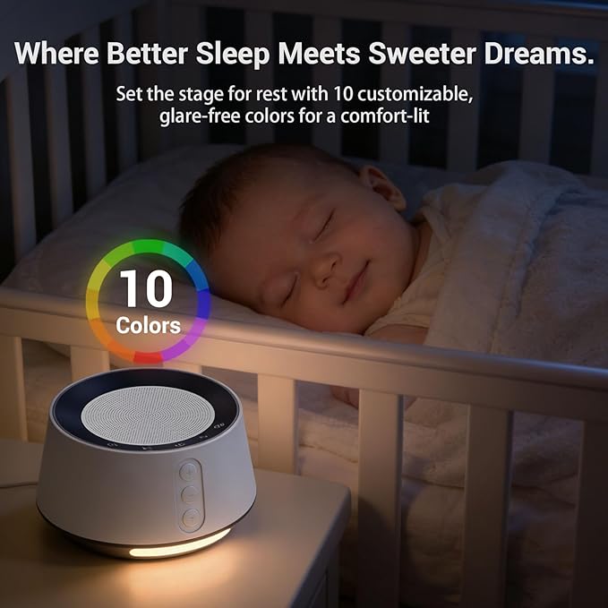 BGOVERSS White Noise Machine with Night Light – 20 Soothing Sounds, 10 Color Lights, 5 Timer Settings & Memory Function, Portable Sleep Sound Machine for Baby Nursery, Kids & Adults, Zebra Wood