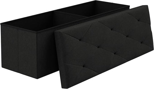 VECELO 43'' Folding Storage Ottoman Bench, Storage Chest, Linen Fabric Foot Rest Stool, 158L Storage Footstools for Bedroom and Living Room, Holds up to 660 lbs, JBlack