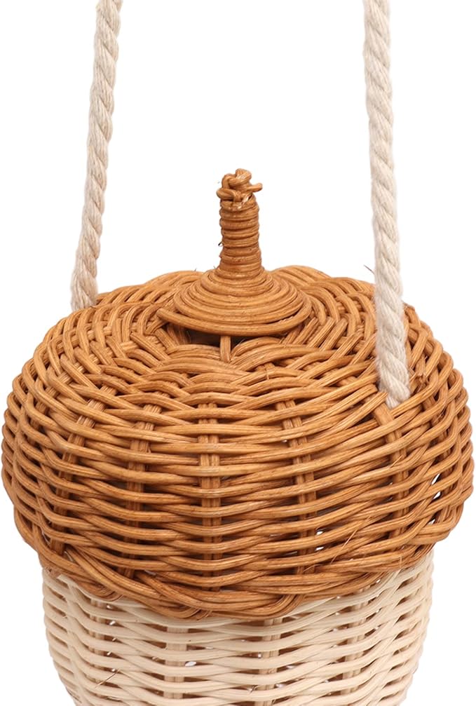 Hanging Baskets Rattan Storage Basket Handmade Photography Props Acorn Shaped Home Decorative for Girls Rattan Basket Bag Kids (Small Shoulder Bag)