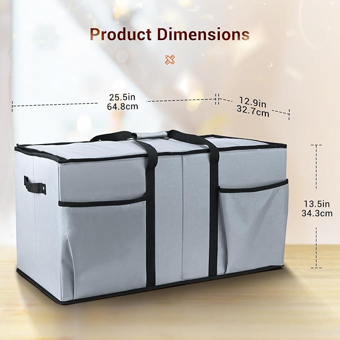 Christmas Ornament Storage Box, Mrrihand Xmas Decoration Organizer with Adjustable Dividers - Storage Container Keeps 128 Holiday Ornaments 3-Inch, Dual Zipper Closure, 600D Tear-Proof Material (Gray)