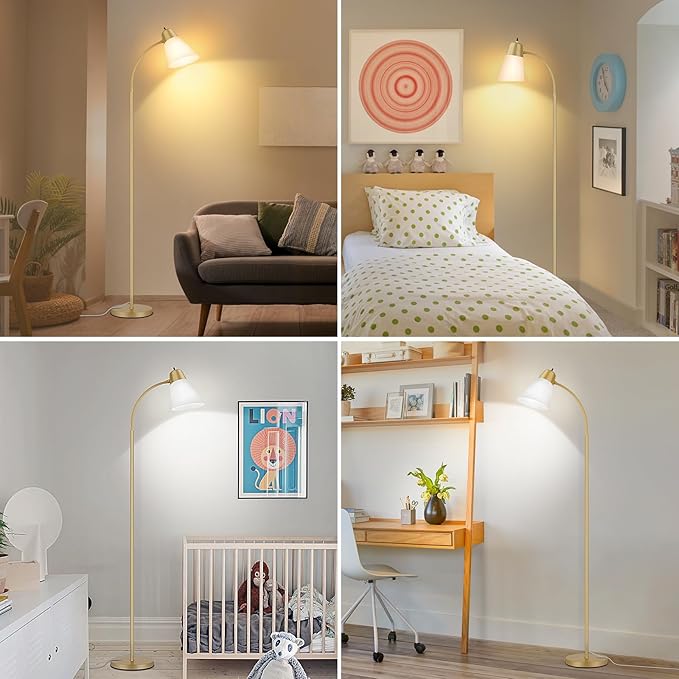 Coucrek Floor Lamp for Living Room, Adjustable Standing Room Lamp with White Plastic Shade, Gold Reading Floor Lamps for Dorm, Bulb not Included