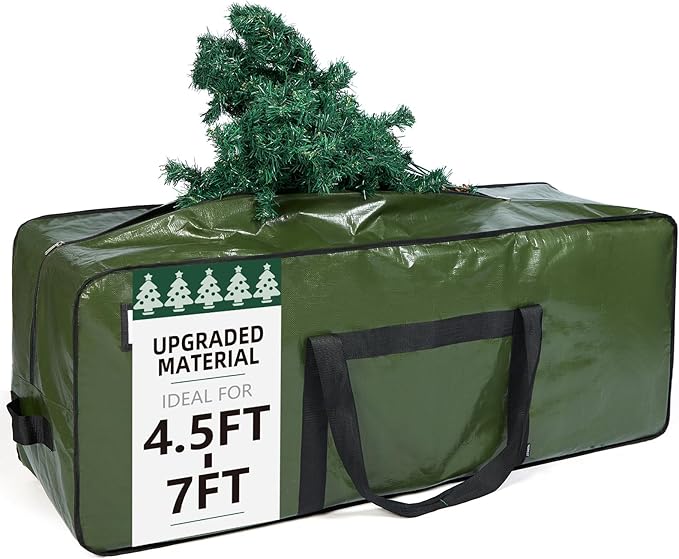 HOMEST Christmas Tree Storage Bag, Fits for 4.5-7ft Xmas Artificials, Zippered Bag with Reinforced Carrying Handles, Green (Bag Only）