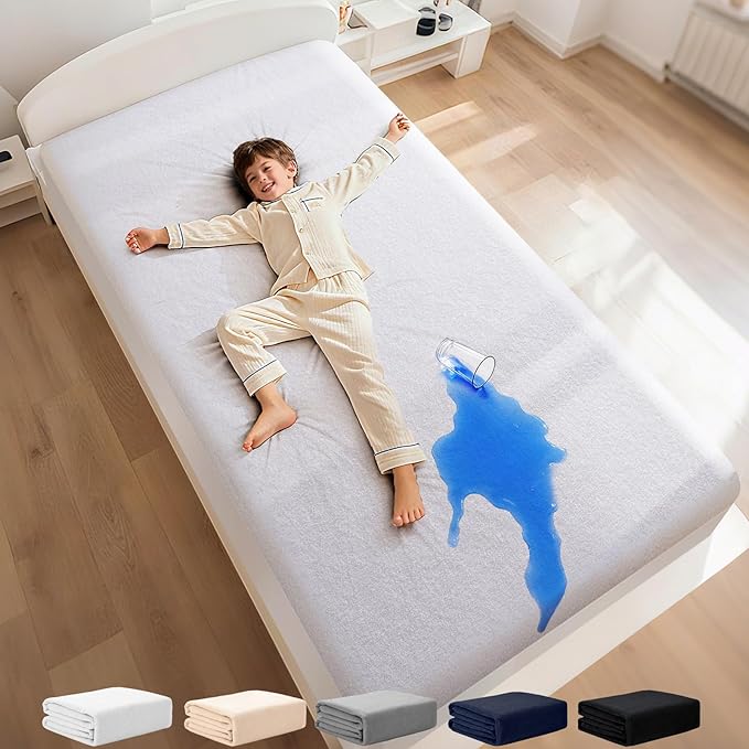 OhGeni 100% Waterproof Mattress Protector, Twin Size, 6''-16'',Fitted Sheet with Deep Pockets, Premium Noiseless Breathable Soft Hypoallergenic Material, Mattresses Cover for Bed