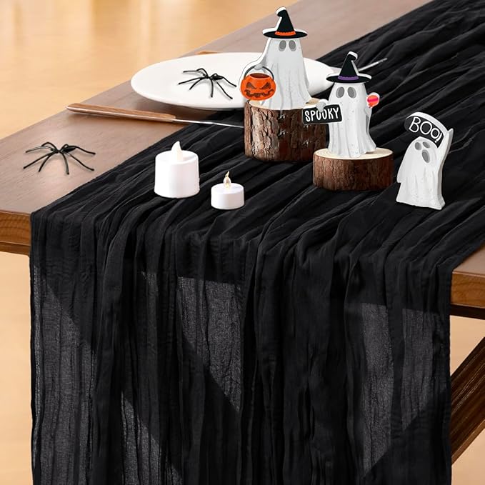 Socomi Black Table Runner Boho Rustic Gauze Easter Spring 120 inch 10FT Cheese Cloth Runner for Wedding Party Baby Shower Birthday Home Decor Holiday Decorations
