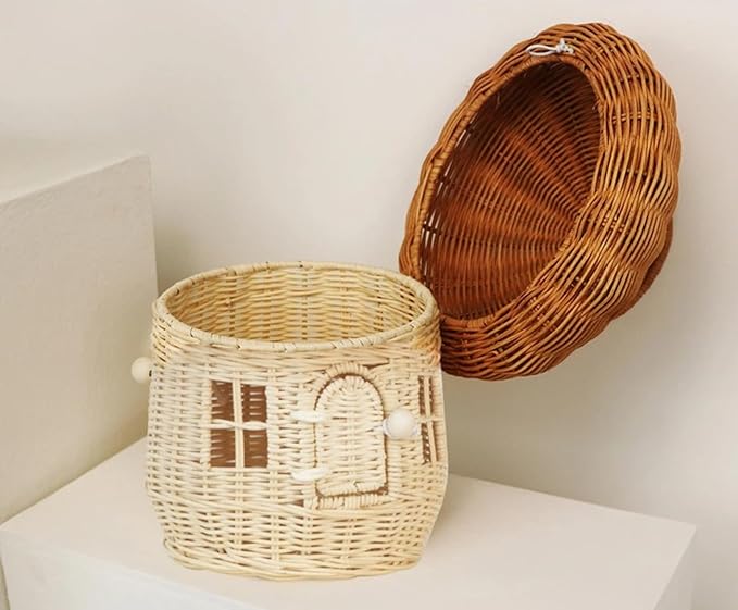 Handmade Rattan Mushroom Shaped Storage Basket - Cute Handmade Decorative Craft, red, Easy to use
