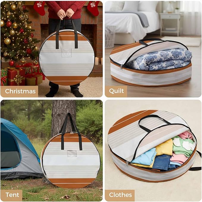 Storage Bag Cream Striped Round Storage Totes Bins Closet Organizers with Zippers & Handle Ombre Caramel Stripes Clothes Storage Container for Bedroom Dorm Space Saving Packing Supplies Moving Bags