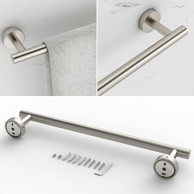 RARXTR 6 PCS Bathroom Hardware Set, Including 16" Hand Towel Bar, Toilet Paper Holder, Towel Ring, Robe Towel Hooks, Bathroom Accessories Kit (Brushed Stainless Steel)