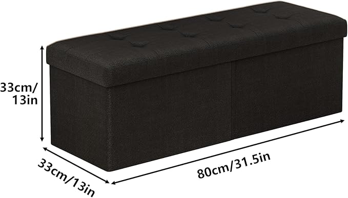 JIUYOTREE 31.5 Inches Ottoman with Storage Bench, Foldable Footstool, Ottoman Foot Rest, End of Bed Bench, Multi-Functional Seat, Storage Chest for Living Room, Bedroom, Entryway (Black)