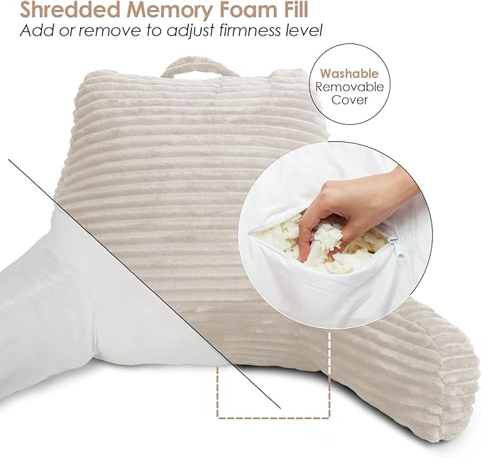 Clara Clark Reading Pillow for Bed Adult – Back Pillow for Sitting in Bed, Standard Bed Pillows for Sitting Up in Bed, Foam Bed Chair Pillow, Linen Bed Rest Pillow
