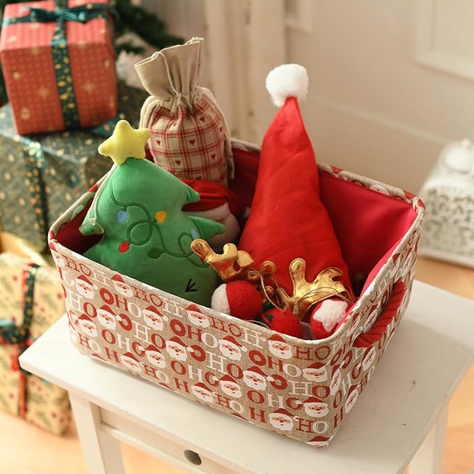 INough Christmas Baskets for Gifts Empty, Baby Basket Collapsible Santa Storage Bins Bright and Festive Gift Storage Container for Christmas, Christmas Decor for Baby/Kids/Nursery Room