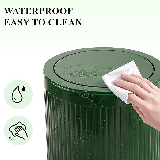 JiatuA Small Bathroom Trash Can with Lid, 2.1 Gallon Garbage Can with Pop-Up Lid Trash Bin Round Wastebasket for Kitchen Bedroom Office Living Room Toilet College Dorm, Green