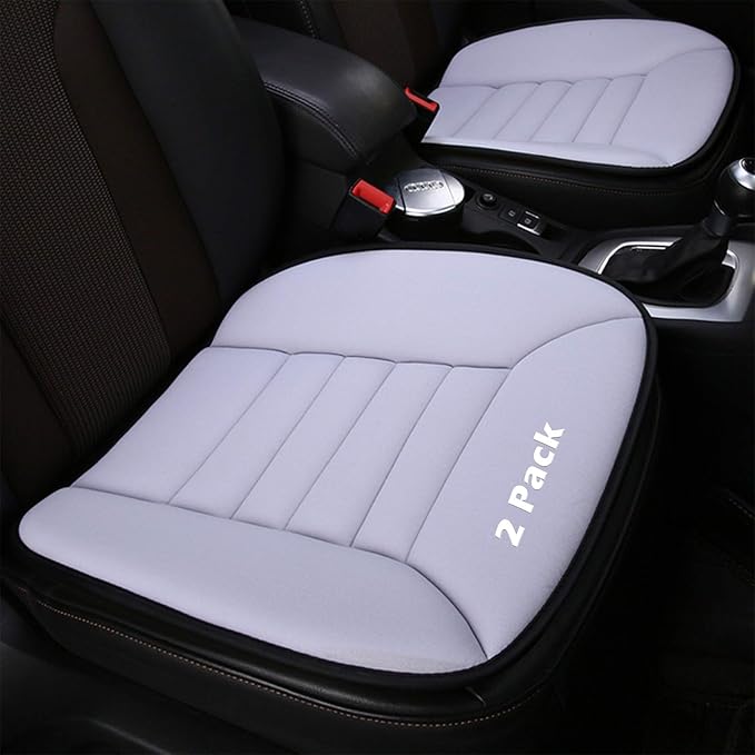 MYFAMIREA 2PCS Car Seat Cushion Pad 1.2" Thick Comfort Seat Protector for Car Driver Seat Office Chair Home Use Memory Foam Seat Cushion with Non Slip Bottom, 20'' x 18.5'', Gray