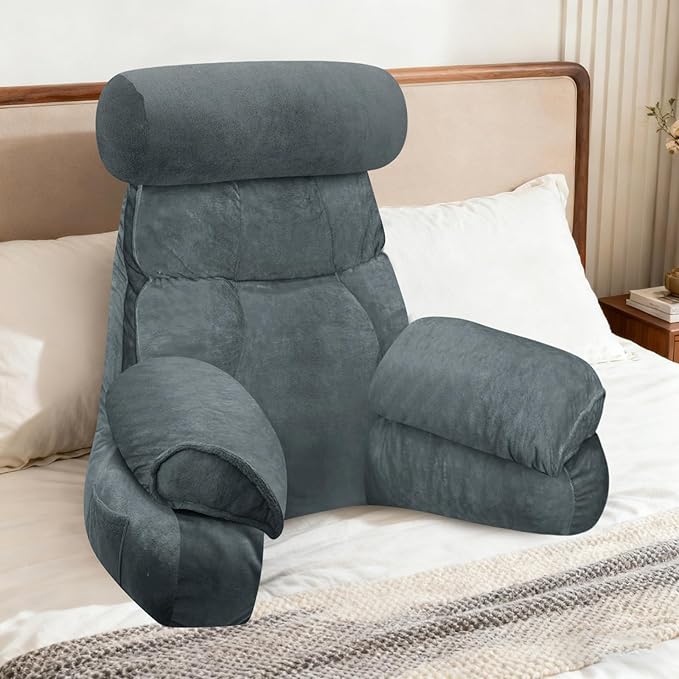 FXXUDVNIIN Back Pillow for Bed Sitting up – with 9.4" Armrest, for Reading, Gaming, Relaxing. Also Serves as tv Pillows for Sitting in Bed, Floor Pillow & Back Support for Adults.