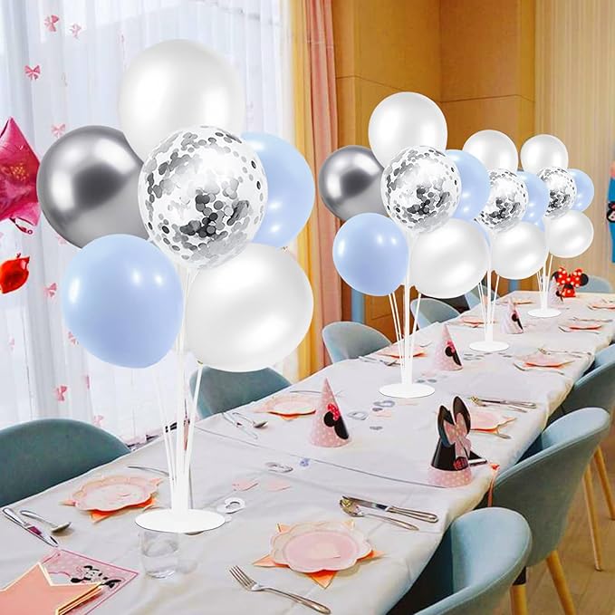 ZJDHPTY Baby Blue and Silver Balloon Stand Centerpiece Table Decorations for Baby Shower Wedding Engagement Bridal Shower Anniversary Birthday Party Decorations(Baby blue silver set4)