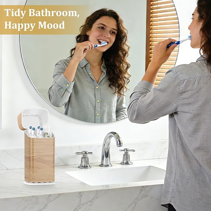 GFWARE Wood Toothbrush Holders - Enclosed Electric Toothbrush Holders for Bathrooms with Cover, Dustproof Toothbrush Holder with Lid, Covered Toothbrush Holder