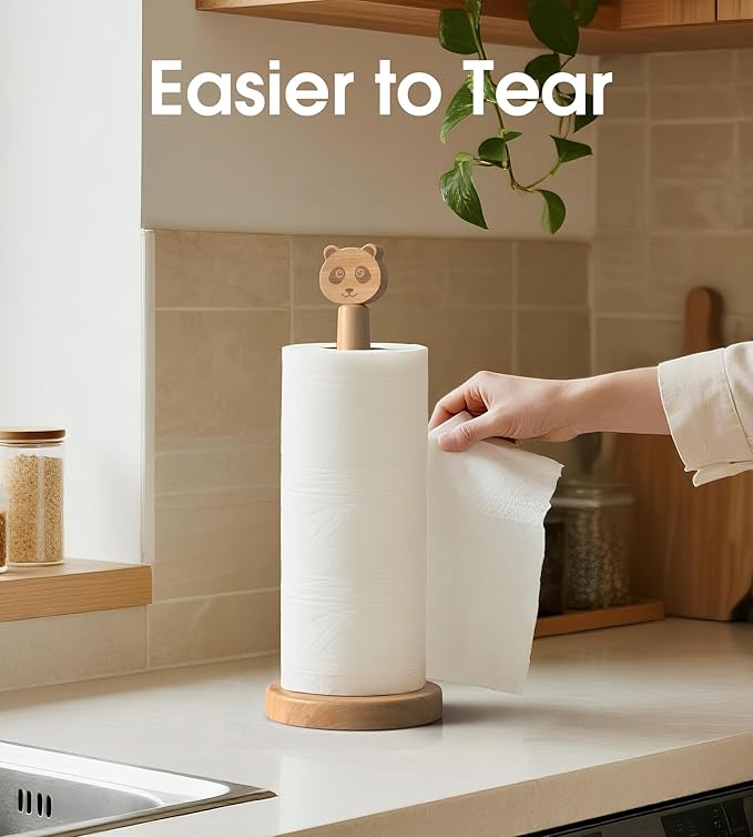 Cute Wooden Paper Towel Holder Stand - Kitchen Paper Hanger Rack Bathroom Towel Roll Stand Organizer Simply Standing Countertop Paper Roll Holder, Panda